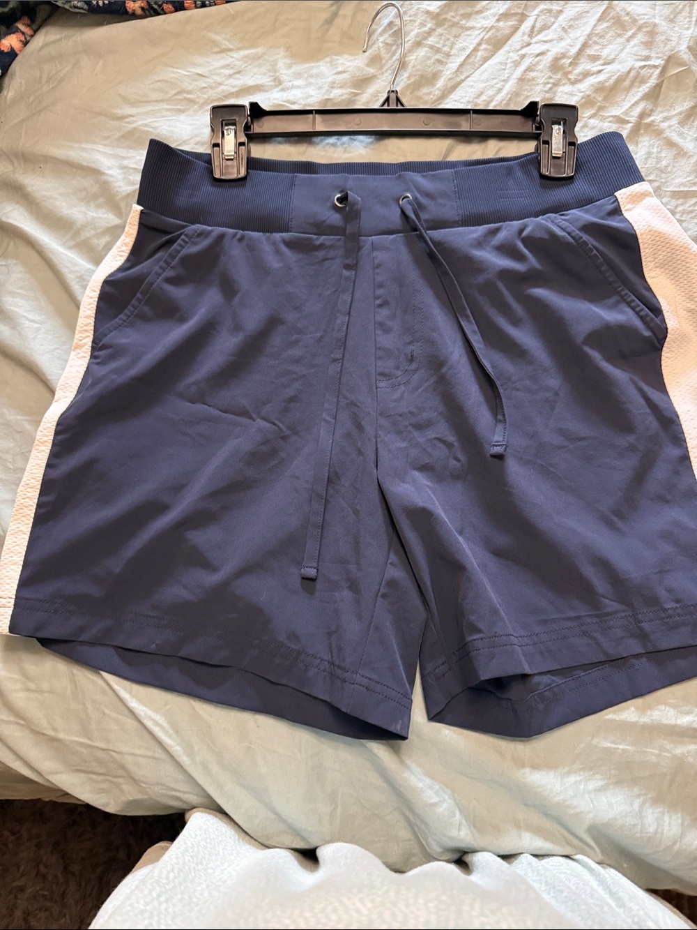tek gear Navy Athletic Drawstring Shorts with White Side Panels